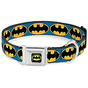 Buckle Down Seatbelt Buckle Dog Collar - Bat Signal-3 Blue/Black/Yellow - 1