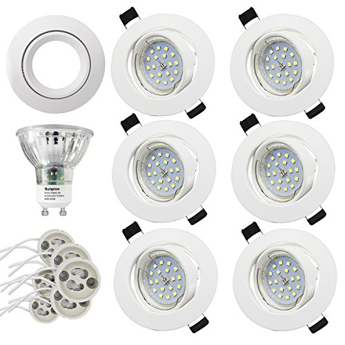 Faretti LED da Incasso per cartongesso,5 W Equivalenti a 60 W, Naturale Bianco Freddo 4500K 600LM orientabili 120 Gradi AC 220-240V(Set da 6 4500K Rotonde Bianche) (Set da 6 4500K rotonde bianche)