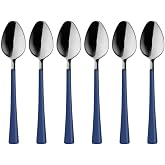 G&uuml;m&uuml;ş Mavi, &Ccedil;ay Kaşığı Seti, Paslanmaz &Ccedil;elik, 11 cm, 6 Adet Set, Elde Yıkanmalı