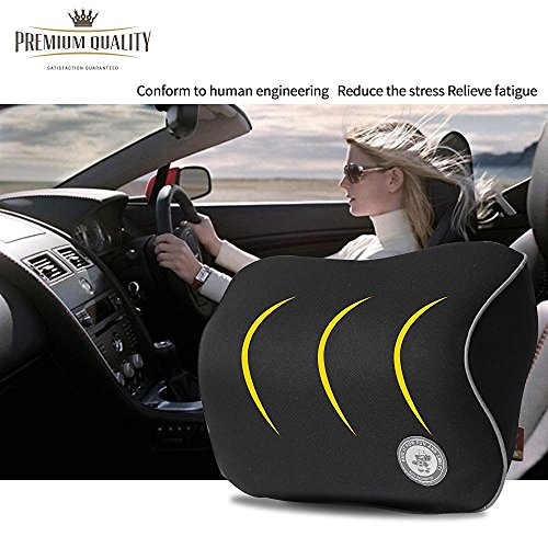 FMS Auto Nackenkissen Kopfkissen, Memory-Schaum Autokissen und zervikales Kissen mit entfernbarer Abdeckung für Autositz (Schwarz) - 6