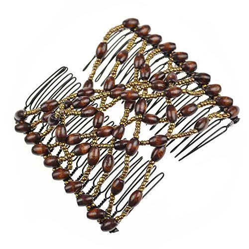Magic Beads Double Women/Ladies Hair Clip Stretchy Hair Combs Clips (55-Brown)