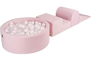 MEOWBABY Piscine à Balle avec Parcours de Motricité pour Bébé avec 200 Balles - Parcours Motricité Enfant et Bébé en Velours - Aire de Jeu Modulable pour Enfants, Rose Poudré