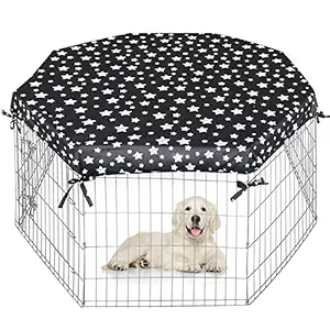 Moonsea Dog Playpen Cover Sun/Rain Proof Top, Provide Shaded Areas and Security for Outdoor and Indoor, Waterproof Pet Crate Cover for Pen, Fits 24 Inches Pen with 8 Panels