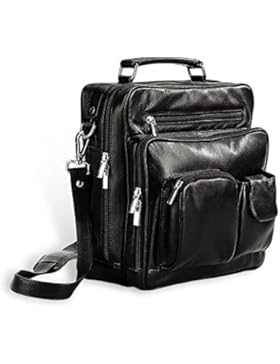 HC Handel 936099 Herren-Business-Tasche Aktentasche Umhängetasche aus Rindsleder 31 x 26 x 18 cm schwarz
