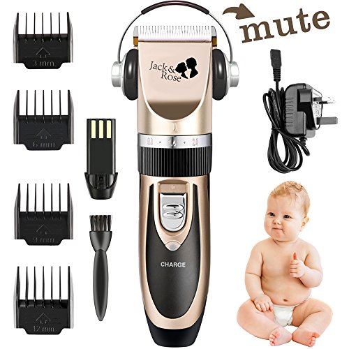 Safe Fast Cordless Professional Hair Cutting Kit Rechargeable Hair Clipper and Trimmer 7 Attechments Haircut Tools for Family Using, Golden