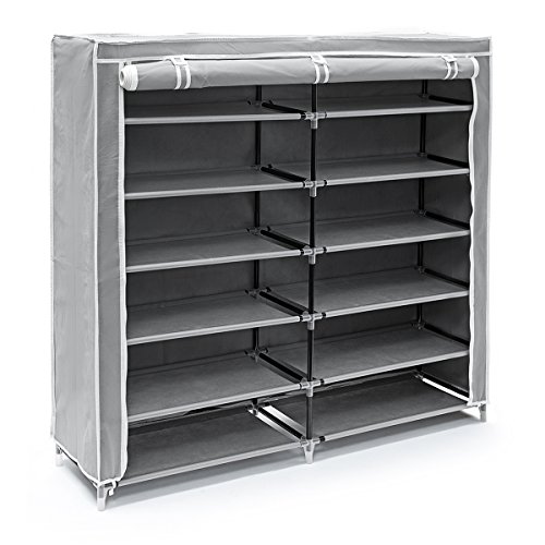 Relaxdays Schuhschrank VALENTIN breit HxBxT: 108,5 x 114 x 30,5cm Schuhregal mit 7 Ablagen für 36 Paar Schuhe aus Vlies mit Stoffbezug Stoffregal für staubfreie Lagerung dank Reißverschluss, anthrazit - 5