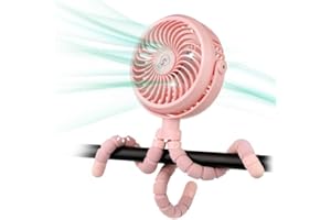 Winique Kinderwagen Ventilator Leise Handventilator mit 3 Geschwindigkeiten / 360° drehbar/LED-Lichts, persönlicher USB Tischventilator für Auto Kinderwagen Fahrrad Camping BBQ Fitnessstudio-Pink