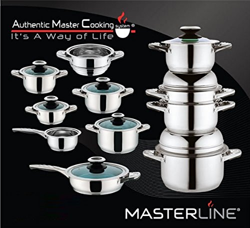 Original 12-piece set. Masterline Luxury Stainless Steel Pan Set Cookware with Glass Lids