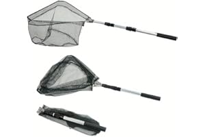 ROMAXO Telescopic Folding Fishing Landing Net, 1.9m Pole Collapsible Extensible Aluminum long Handle,Stainless Steel Triangular,For Bird Fish Catch,Aquarium,Ponds Floating Objects,Carp Trout