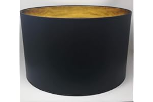 ARG LIGHTING 50 cm Tambour Abat-jour, Fait à la Main, Tissu Noir Doublure dorée, pour Plafond, Suspension, Table Lampe