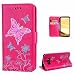 Produktbild Lederhülle Tasche für Samsung Galaxy S8 Handyhülle Flip Case Leder, Elegant Hüllen Blumen und Glitzer Schmetterling Muster Design Schutz Tasche Handytasche Cover Ledercase Schutzhülle mit Silikon TPU Innere für Samsung Galaxy S8, Hancda Leder Hülle Etui Brieftasche im Bookstyle Magnetverschluss Kartenfach Wallet Stand Case Ledertasche für Samsung Galaxy S8 - Rose Rot