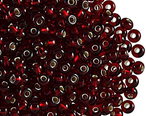 20 Grams (0,71 Ounces) (Approx. 260 Pieces.) 6/0 Preciosa Czech Glass Seed Beads Rocailles, Dark Ruby Silver Lined (Dark Red Transparent Silver Lined)