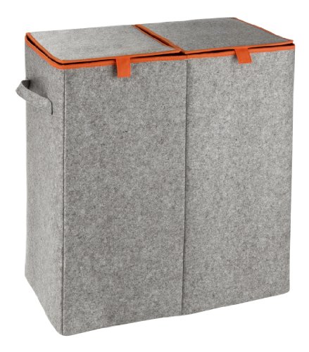 WENKO 3440402100 Wäschesammler Duo Filz Orange – Wäschekorb, 2 Kammern, Fassungsvermögen 82 L, Filz, 52 x 54 x 28 cm, Grau - 2