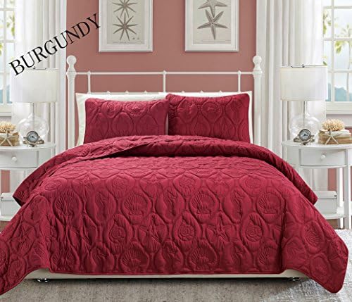 EverRouge Oversize Coral 3 Pcs Bedspread Set, Burgundy, King