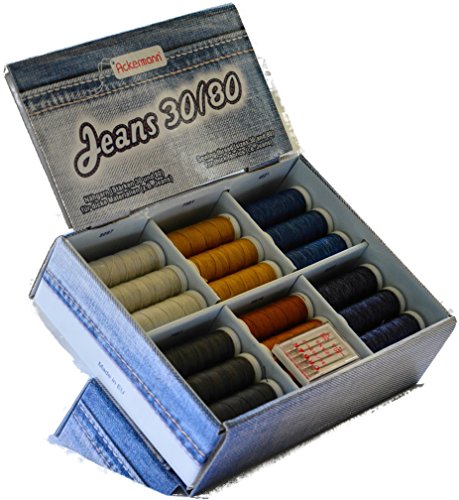 ACKERMANN® Nähfaden-Set „JEANS“ 30/80 mit 36x Rollen Nähgarn und 5x Organ „JEANS“ – Nähnadeln, beides speziell zum Nähen von JEANS-Stoffen und dicken Materialien. - 3