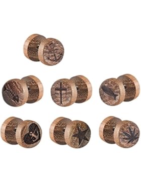 Fake Plug Ohrstecker Teak Holz mit verschiedenen Motiven Größe 10 mm