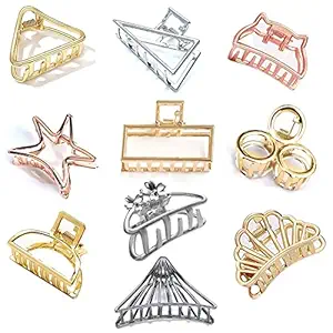 Multi Design Minimalist Metal Hair Claw Clips for Women, Hair Catch Banana Clips Clutchers Clamp Hairties Hair Accessories for Girls ? ( Medium Size Pack of 8 )
