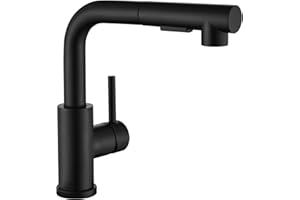 APPASO Kitchen Tap, S304 Stainless Steel Sink Tap Mixer with Pull Out Spray, Single Lever High Pressure Kitchen Faucet 1 Hole 360°Swivel with Standard G 1/2 Fitting, L Form & Matte Black