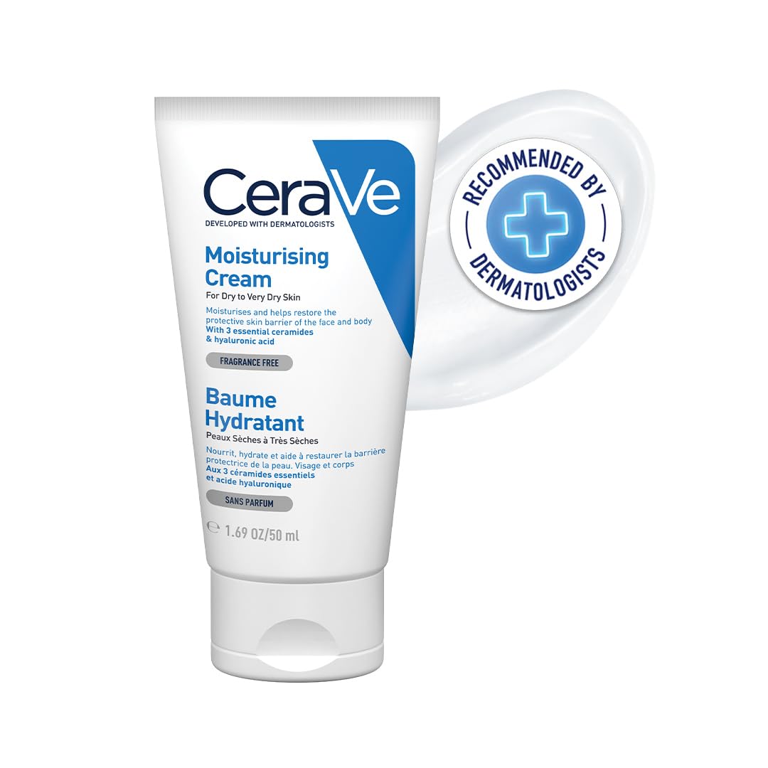 CeraVe Moisturizing Cream For Dry To Very Dry Skin (50ml) - Formulated with 3 Essential Ceramides And Hyaluronic Acid | Non-C