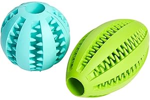 AMATHINGS Zestaw zabawek dla psów, dwupak, piłka do przekąsek i rugby na przekąski, zabawka dla psa do inteligentnej zabawy, piłka przekąskowa dla psa ze 100% naturalnego kauczuku, zabawka dla psów