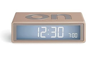 Lexon Flip+ Travel Mini sveglia da viaggio, reversibile con facce on off e funzione snooze, schermo LCD e luce tattile, radio controllata, in gomma, colore: oro