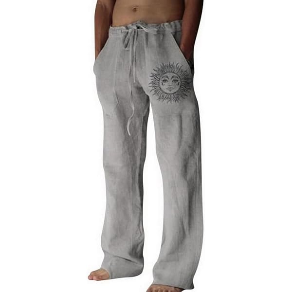 Pantalon Lin Homme Été – Lâche Décontracté – Ceinture Élastique + Cordon – Poches – CMTOP – Plage Yoga Voyage