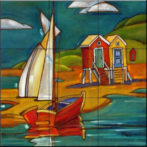 Ceramic Tile Mural - Portofino Cabanas - by Paul Brent - Kitchen splashback / Bathroom shower