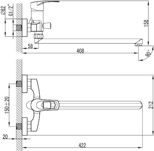 Wandarmatur Auslauf 35cm mit Umstellventil für Anschluss Brauseschlauch von Ferro - 3