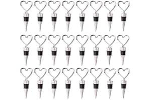 LIUDUO 24 Pack Love Design Tappi per Bottiglie di Vino Un Forma di Cuore e Bevanda con Borsa Trasparente Bianca per Matrimoni, Feste