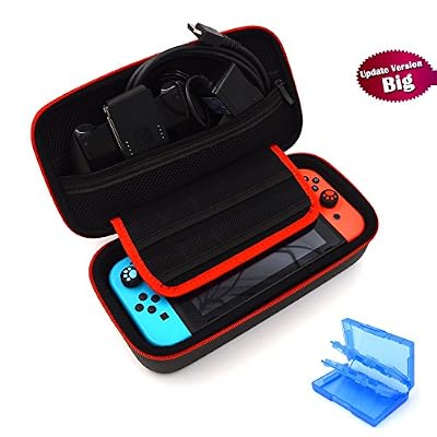EOVOLA Housse Nintendo Switch - EOVOLA Etui Transport Rigide en EVA pour Switch Accessoires / Console - Pochette Sacoche de Rangement pour Switch avec 27 in 1 Porte-Étuis Carte de Jeu(Noir/Rouge)
