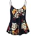 Produktbild Caren Frauen Boho Floral V-Ausschnitt Spaghetti Trägern Tank Top Sommer ärmellose Shirts Bluse (Color : Schwarz, Size : XX-Large)