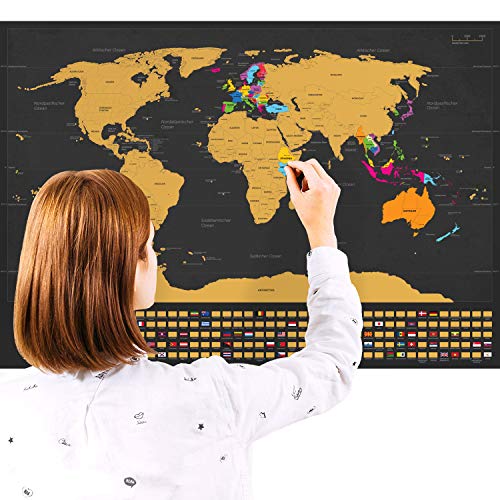 Enno Vatti Rubbel - Mappa del Mondo in Tedesco, Formato A4, 84 x 58 cm, Colore: Nero