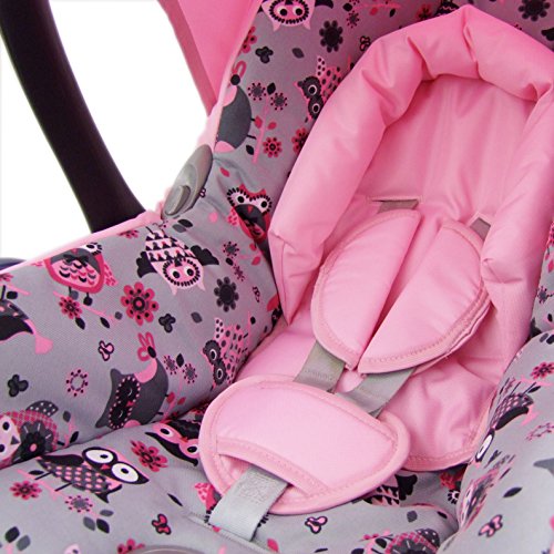 Babys-Dreams kompl. Ersatzbezug für Maxi-Cosi CabrioFix 6 tlg. ROSA MIT GRAUEN EULEN *NEU* Bezug für Babyschale Sommerbezug Cabrio Fix - 4