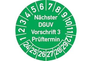 ROSENBAUM OFFSETDRUCK Nächster DGUV Vorschrift 3 Prüftermin Prüfplakette, 500 Stück, in verschiedenen Farben und Größen, Prüfetikett Prüfsiegel Plakette Nächste Prüfung DGUV V3 (30 mm Ø, Grün)