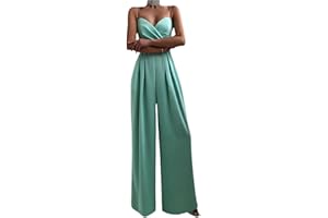 Geagodelia Pantaloni da Tuta da Donna Senza Maniche Scollo a V Tuta con Spalline Senza Schienale Gamba Larga Tinta Unita