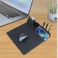 HXD Zoomlion Wireless Charging Mouse Pad With Desk Organizer 3 in 1 Tech GIfts For Men With Elegant Fabric And Premium Look With Pen Holder Card Holder With Wireless Charger Black