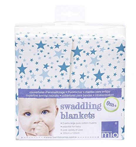 Bambino Mio Swaddling Blankets (Pack of 2, Blue Stars)