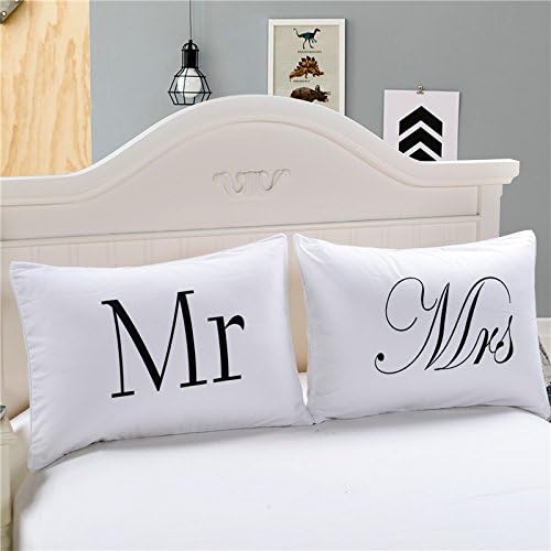 Couples Pillowcases,”Mr and Mrs” Couple Pillowcase Bedding Sets,Romantic Valentine's Day Gift Idea for Couples, Anniversary, Engagement,30x20 inches