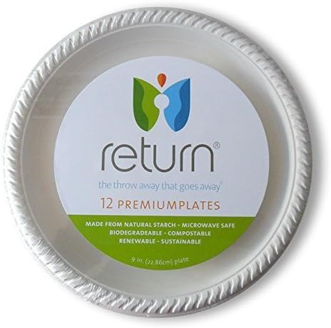 RETURN Yumi Compostable Natural Starch Plate, 9", White by Return