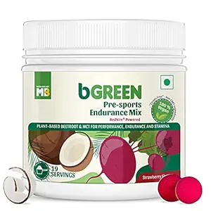 bGREEN by MuscleBlaze PreSports Endurance Mix, Pre Workout Supplement, 19 Servings, 100% Vegan, Gluten Free, Beetroot Powder & MCT Performance Blend With RedNite For Performance, Endurance & Stamina (Strawberry, 250 g)