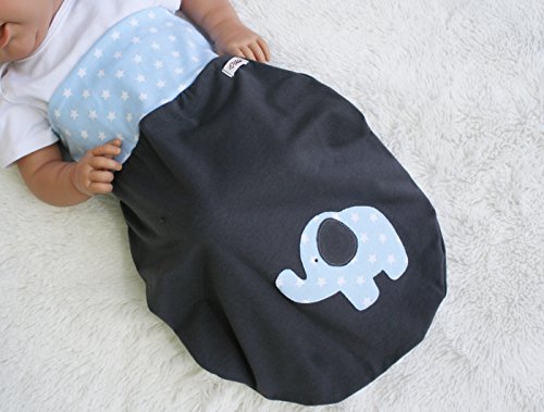 Schlafsack Strampelsack Pucksack LILAKIND Frühling/Sommer Elefant Grau Hellblau Sterne - 4