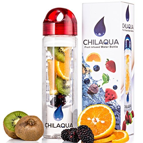 Wasserflasche mit Fruchteinsatz / Trinkflasche für Fruchtschorlen + Eiswürfelform Kugel aus Silikon - Beste Wasserflasche / Infuser aus hochwertigem Eastman Tritan Material