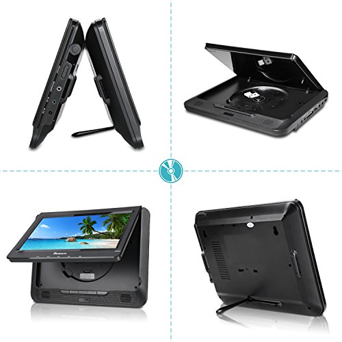 NAVISKAUTO Twin Screens Portable DVD Player 9 Inch Headrest Monitor LED Screen, 2700mAh Built-in 5 hours Rechargeable Battery, Support USB/SD CD MP3 ,with AC Power Adapter