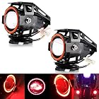 Allextreme U7 Led Fog Light Bike Driving Drl Fog Light Spotlight, High/Low Beam, Flashing-With Red Angel Eyes Light Ring (Pack Of 2),Red