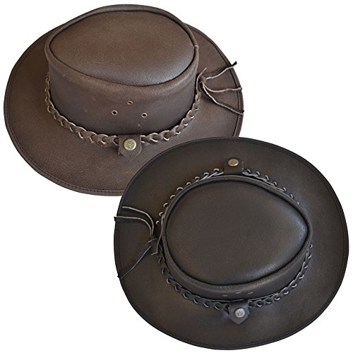 AQWA Western Cow Boy Sombrero Bush Vaca Piel Banda Sombrero de Cowboy con una mentonnière, Noir - Noir