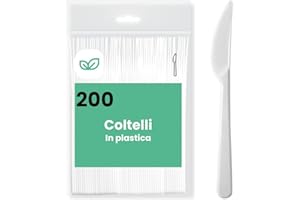 marketcaffe 200 COLTELLI bianchi riciclabili e riutilizzabili, lunghezza 16,5 cm, lavabili in lavastoviglie
