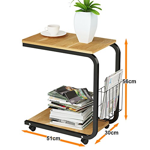 Soges Beistell-Tisch 51 x 30 x 56 cm Laptoptisch Notebookständer mit Rollen zum Bremsen für Notebook, Teak Eiche Farbe - 2