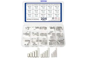 XINGYHENG BGTXINGI 225PCS 15 Kinds M2 M3 M4 304 Stainless Steel Locating Dowel Pins Assortment Kit(Round Straight Pin Fixed Element Set with A Storage Box)