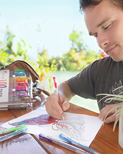Zenacolor 100 Gelschreiber Gelstifte Set mit Etui – Extra großes Set – 100 einzigartige Farben (keine Duplikate) – mit hochwertiger leicht fließender Tinte – toll für Malbuch für Erwachsene - 7