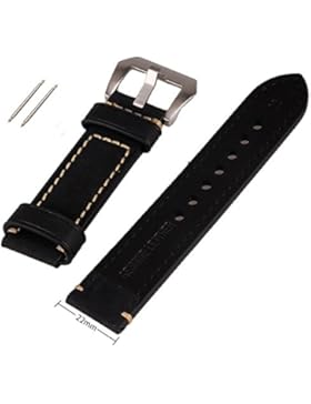 Schwarz 22mm Vintage Herren Echt Leder Ersatz Uhrenarmband Band Edelstahl Schnalle